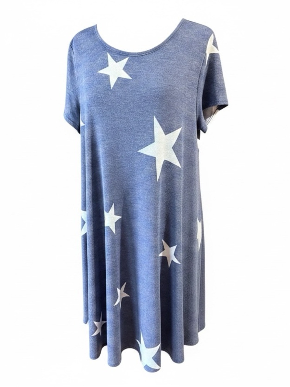Bombom Los Angeles Blue Star Print T-Shirt Dress with Short Sleeves, XL